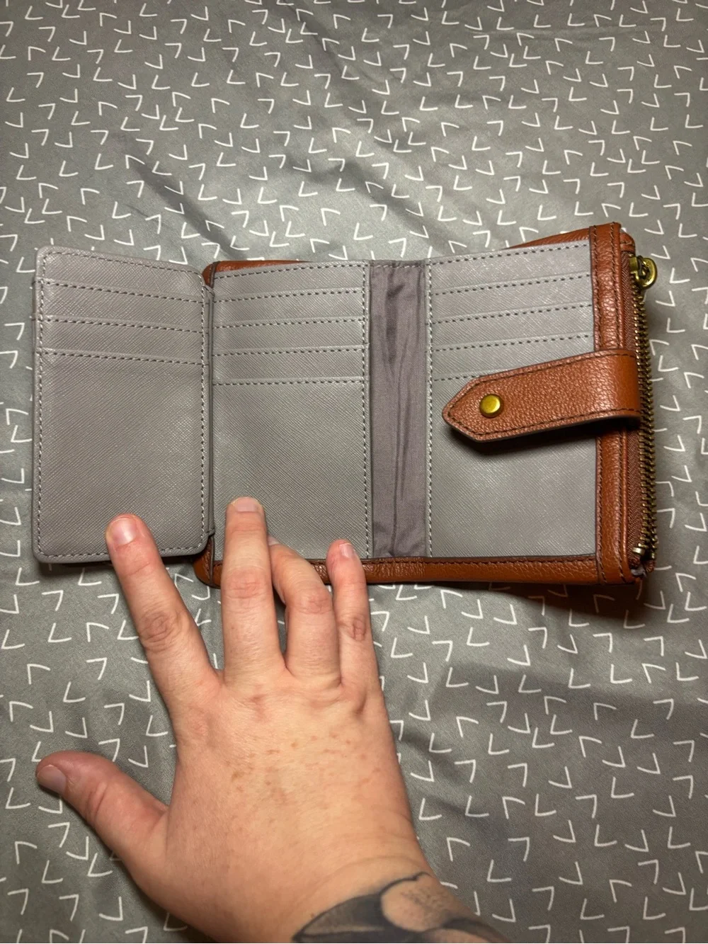 Fossil Chestnut Brown Pebbled Leather Zip Wallet